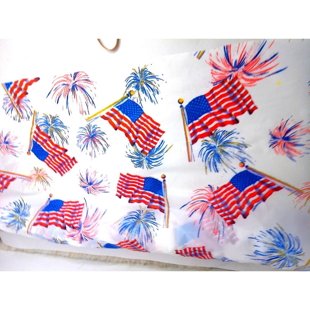 Vintage Amscan Patriotic American Flags Table Roll Plastic Tablecloth 40x100